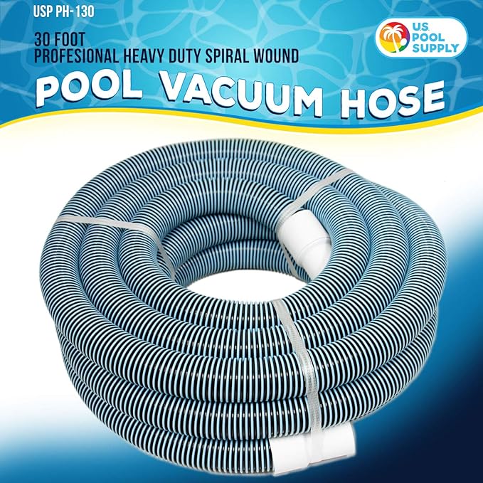 U.S. Pool Supply Pool Vacuum Hose - 1-1/2" x 30' Professional Heavy Duty Pool Hose for Inground, Spiral Wound with Kink-Free Swivel Cuff - Connect to Vacuum Heads, Skimmer, Cleaner, Filter Pump Inlet