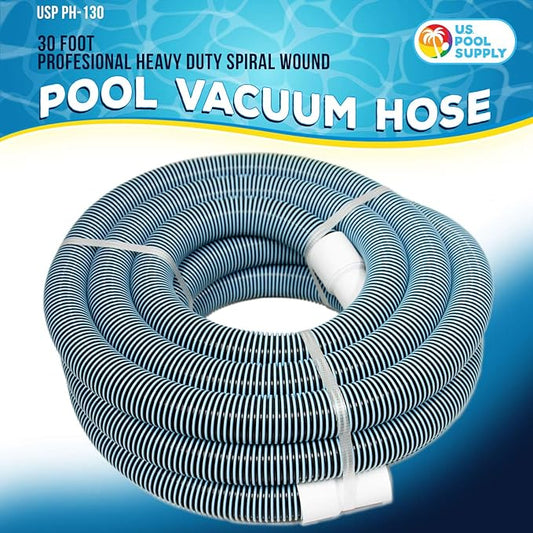 U.S. Pool Supply Pool Vacuum Hose - 1-1/2" x 30' Professional Heavy Duty Pool Hose for Inground, Spiral Wound with Kink-Free Swivel Cuff - Connect to Vacuum Heads, Skimmer, Cleaner, Filter Pump Inlet