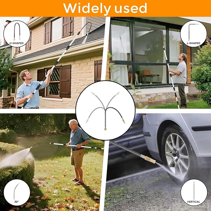 8FT/2.4M Gutter Cleaner Tool from Ground, Extendable Gutter Cleaning Wand with 5 Spray Patterns, Fits All Standard Garden Hoses, also for Garden Watering, Car Washing