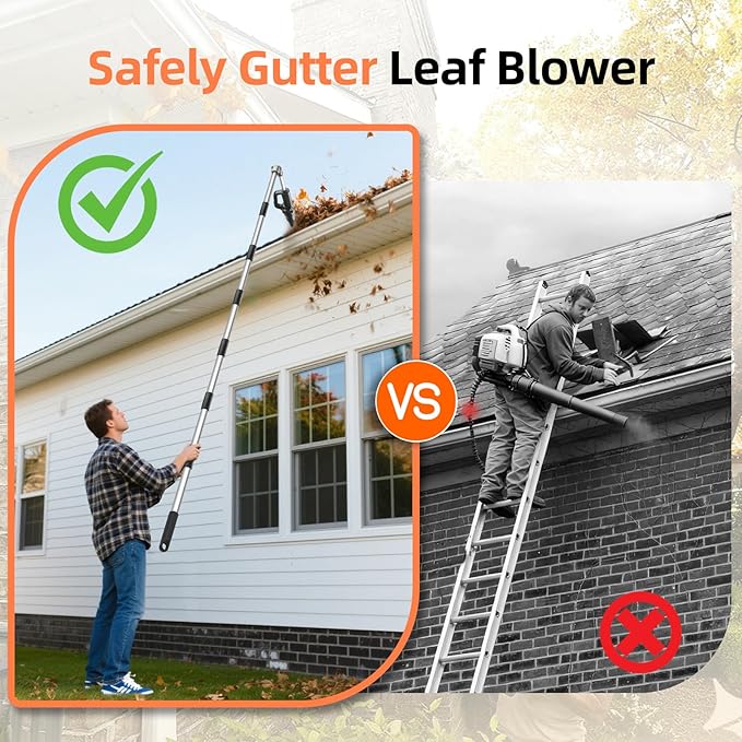 Roof Gutter Cleaning Tools from The Ground, 111" Small Leaf Blower Cordless, Rechargeable Gutter Blower Extension Attachment Kit for Gutters Cleaning, Lightweight Hand Blower Yard (Charger Included)