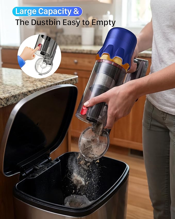 Cordless Vacuum Cleaner - Powerful Stick Vacuum with HEPA Filter, 55-Min Runtime, LED Light, Anti-Tangle Brush, Detachable Battery, Lightweight for Home, Pet Hair, Carpets & Hard Floors