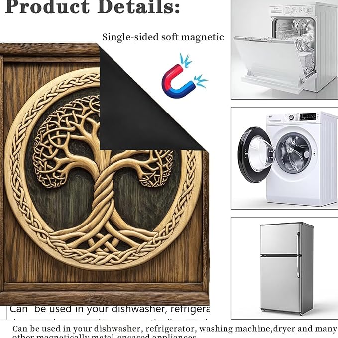 Wood Tree of Life Dishwasher Front Door Cover Vinyl Magnetic Sticker, Retro Wood Door Fridge Magnet Panel Decal, Tree of Life Dishwasher Magnet Skin Cover - 23x26 in (Magnet)