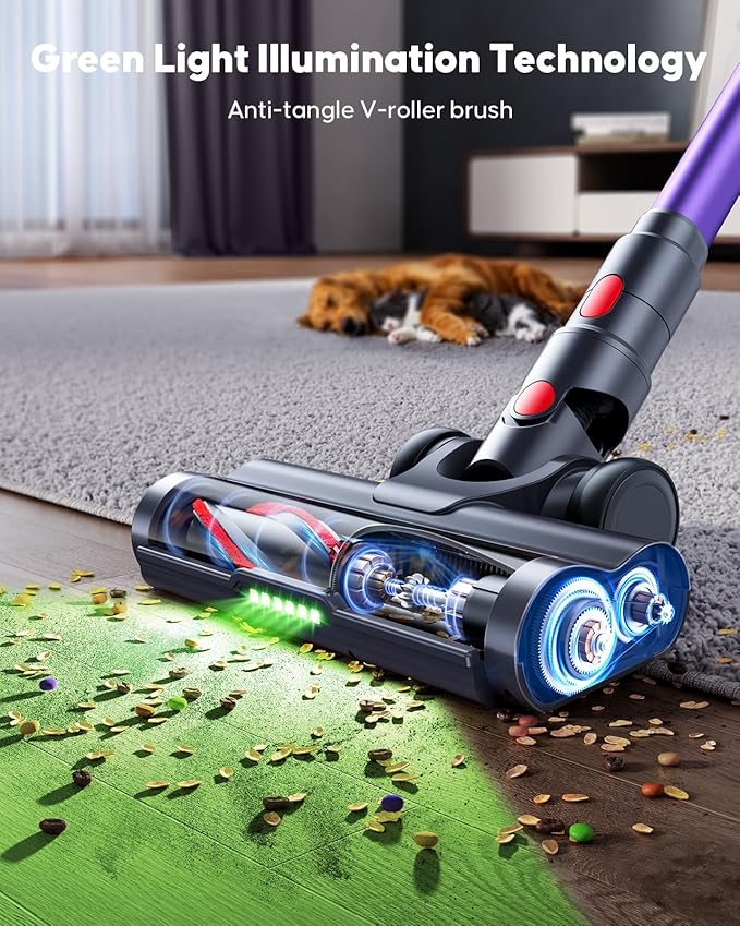 Cordless Vacuum Cleaner, 45KPa 600W Powerful Stick Vacuum for Home, 60Mins Runtime, 1.8L XL Dust Cup One-Touch Empty, Green LED Anti-Tangle Brush & Fragrance, for Pet Hair Carpet Hard Floor