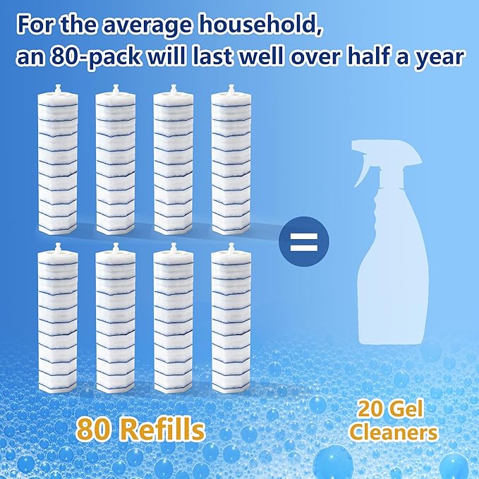 Toilet Wand Refills for Clorox, 80 Pack Disposable Toilet Brush Head with Rich Foaming, Extra Thick Refill Heads, Strong Cleaning & Deep Scrubbing Power, Disposable Toilet Cleaning System