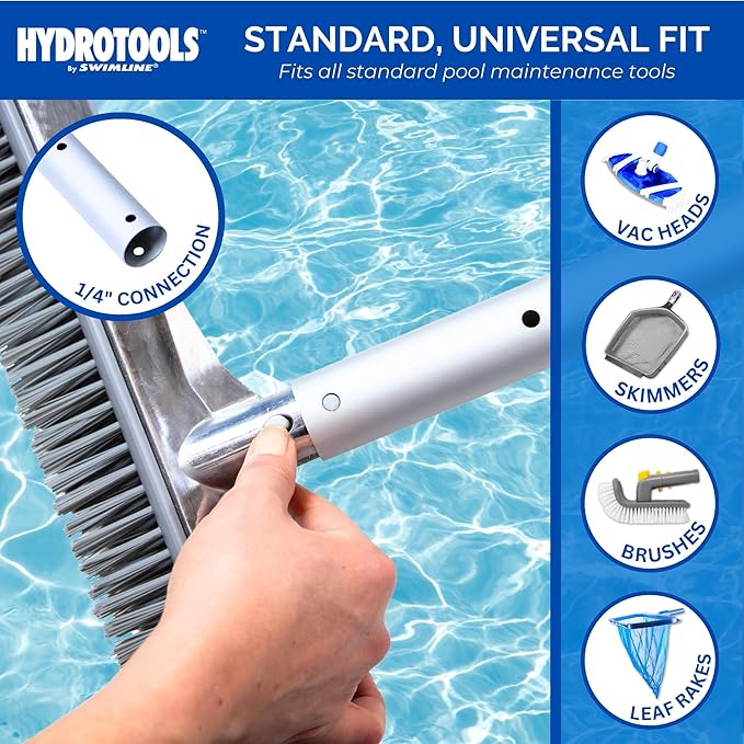SWIMLINE HYDROTOOLS 8350A 3-Piece Telescopic Pole 4 To 12 Feet Adjustable Telepole For Swimming Pool Cleaning Skimmer Nets Vacuum Heads & Brushes Step-Up Anodized Aluminum W/ Strong Grip & Lock