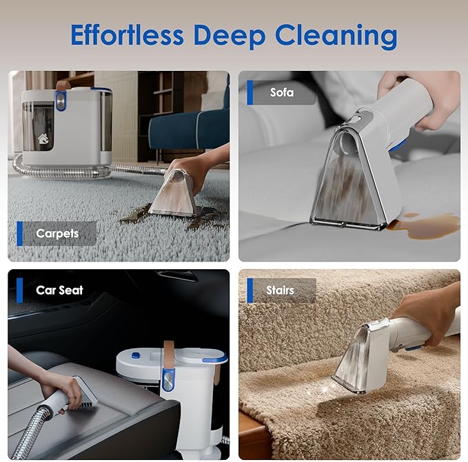 WURESE Portable Carpet & Upholstery Cleaner – 15KPa Powerful Spot Cleaner for Pet Urine, Couch, Stairs & Car Seats – Handheld Deep Cleaning Machine with Self‑Cleaning System & 2 Tools, Teal