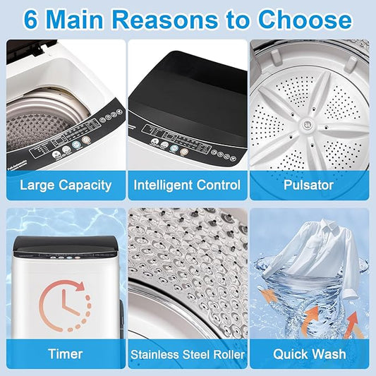 17Lbs Portable Washing Machine with10 Washing Programs, 2.2 Cu. Ft. Full Automatic Washer and Spinner Combo, Compact Laundry Washer Spinner for Apartment RV Dorm