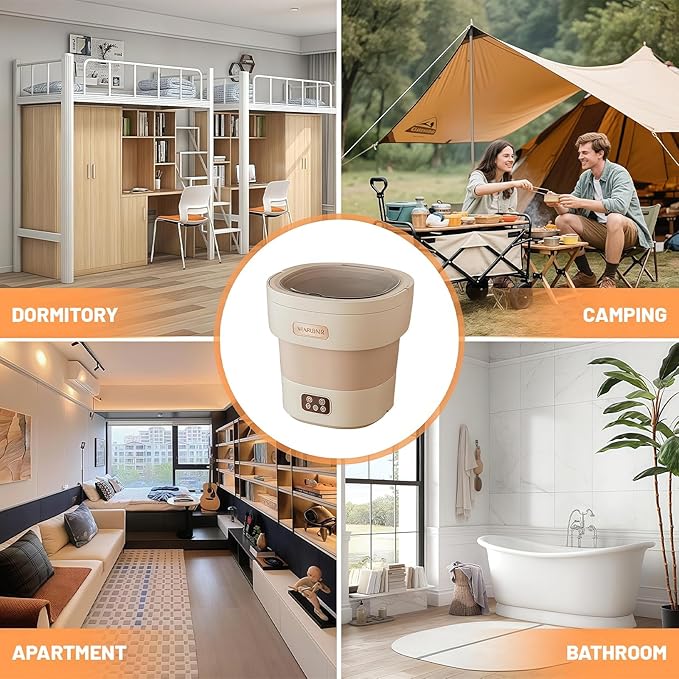 Portable Washing Machine, 12L Large Capacity Foldable Washer, Dryer with 3 Cleaning Modes, Upgraded Small Mini Laundry Machine for Baby Clothes, Underwear, Socks, Apartment, Travel, Camping, Dorm