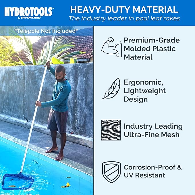 SWIMLINE HYDROTOOLS 8041 Leaf Net For Inground Above Ground Pool Pond | Extra Large Skimmer Net Cleaning Tool Ultra Fine Deep Mesh Bag | Durable Reinforced Plastic Frame With Brush | Debris Pickup