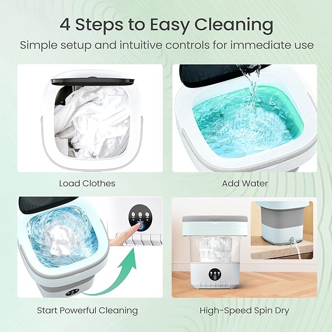 Portable Washing Machine - 16L Mini Foldable Washer with Spin Basket, 3 Cleaning Modes & Deep Cleaning for Small Clothes, Collapsible Laundry for Apartment, Home, Hotel and Travel (Gray)