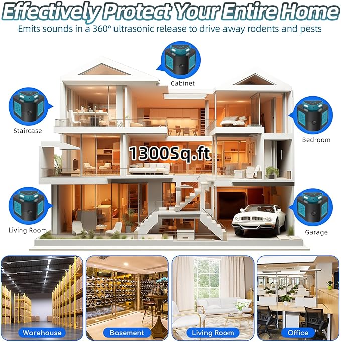 2025 360°Ultrasonic Pest Control Repellent Plug in for Rodent Mice Rat Spider Ant Bug Squirrel Bats Roach,4 Mode Switching Mouse Repellent Device for Basement House Garage Kitchen(1pcak)