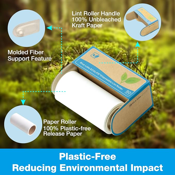 Blue Lake ECOLIFE Plastic-Free Lint Roller – 4-Pack (360 Sheets) | Extra Sticky & Eco-Lint Remover| Ideal for Clothes, Furniture & Carpet(4 Pack-360 Sheets) - Image 2