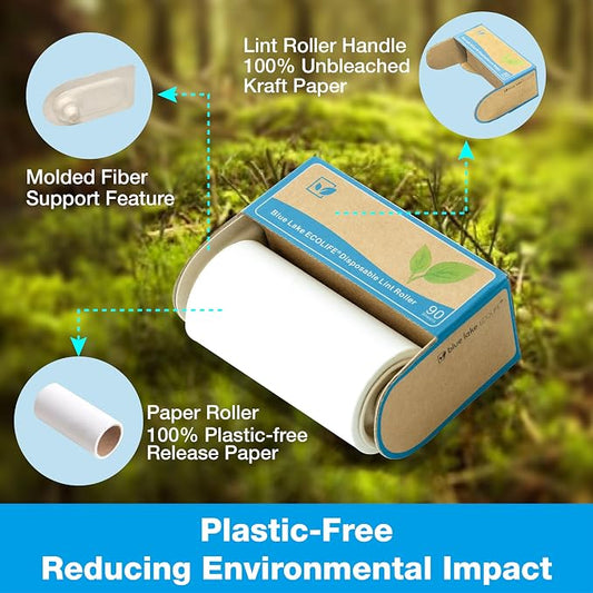 Blue Lake ECOLIFE Plastic-Free Lint Roller – 4-Pack (360 Sheets) | Extra Sticky & Eco-Lint Remover| Ideal for Clothes, Furniture & Carpet(4 Pack-360 Sheets) - Image 2