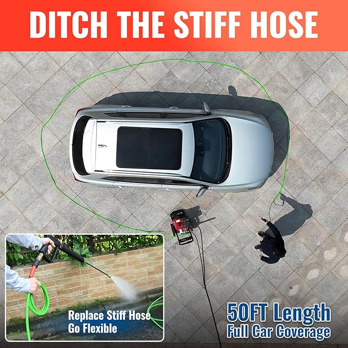 YAMATIC Flexible Pressure Washer Hose 50FT 1/4", 3400 PSI, M22-14mm Female Ends, Kink-Resistant Replacement for Gas/Electric Power Washer Troy-Bilt Ryobi Craftsman