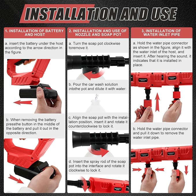 Cordless Portable Cleaning Tool Compatible with Milwaukee 18V Battery, 800 PSI Brushless Handheld Cleaner Tool with 6 in 1 Nozzle, 16.4ft Hose, for Car, Garden, Floor, Fence Cleaning (NO Battery)
