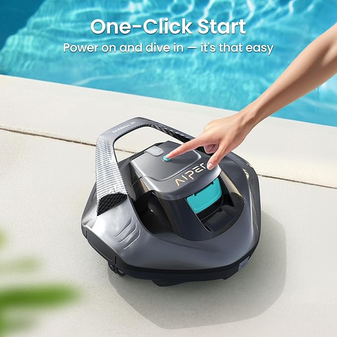 AIPER Cordless Robotic Pool Vacuum, Self-Parking Technology, Portable, Ideal for Above-Ground Flat Pool up to 40 Feet, Grey