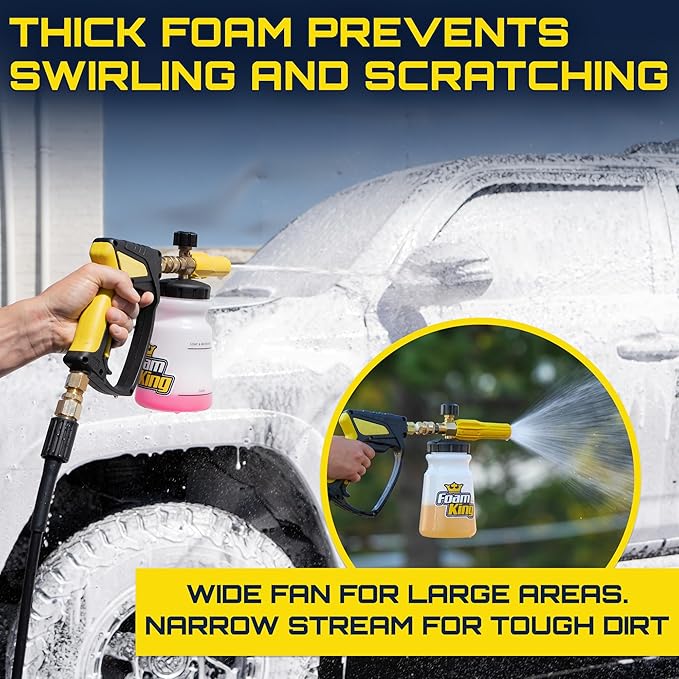 Clean Car USA Foam Cannon Pressure Washer Gun, Stubby Foam Sprayer for Car Wash, Power Washer Swivel for Pressure Washers - Incl. Wash Mitt & Microfiber Towel, Ultimate Detailing Kit for Deep Cleaning
