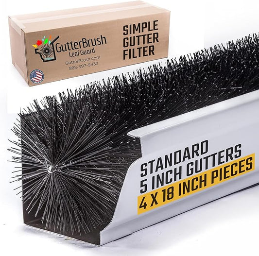 GutterBrush Downspout Guards for 5 Inch Gutters 4 Pieces | 18 in. Each | DIY Leaf Filter, No Tools Needed | Prevents Clogs, Keeps Water Flowing | Easy Installation, Made in USA