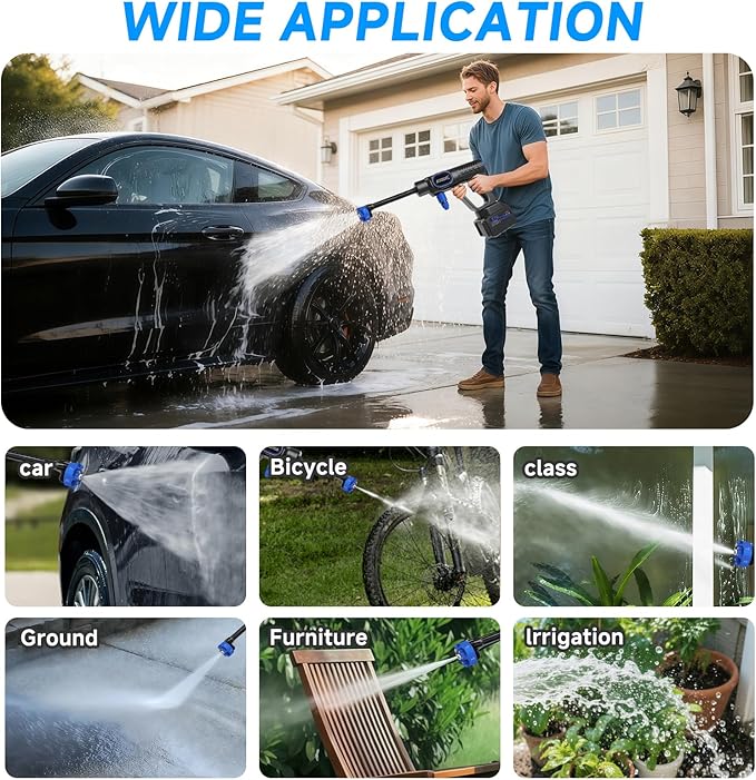 Cordless Portable Washer Battery Powered, Handheld Washer with 6-in-1 Nozzle, Foam Pot, 5m Hose, Lightweight Car Washer for Garden, Home, Patio, Car