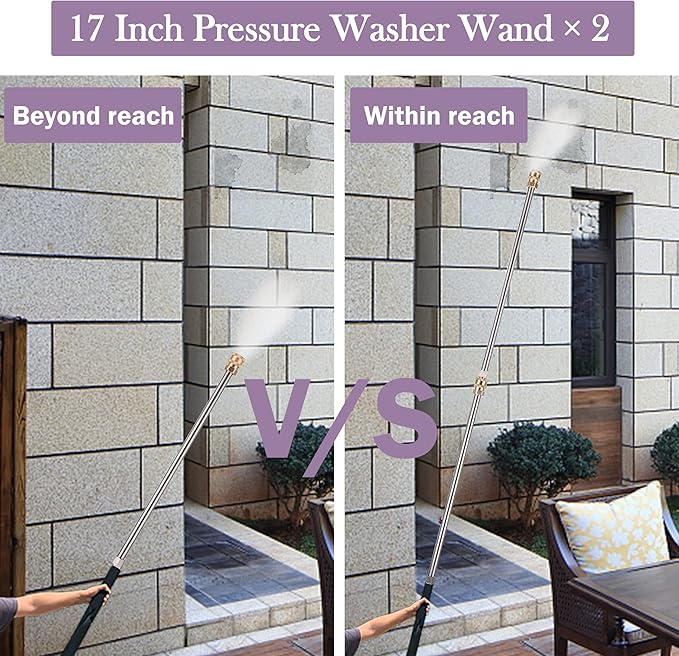 JOEJET Power Washer Extension Wand, 17 Inch Stainless Steel Pressure Washer Lance with 1/4 Inch Quick Connect, 2 Pack