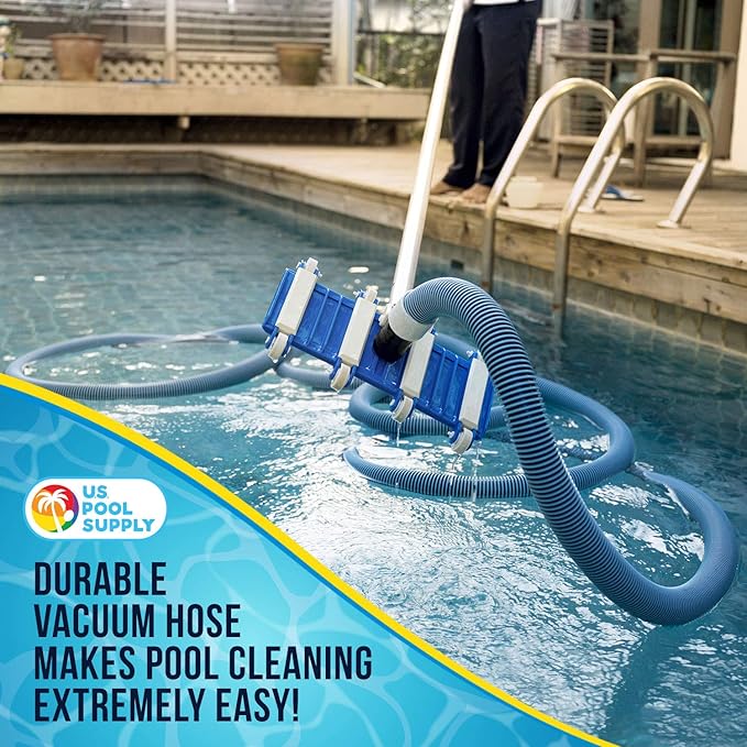 U.S. Pool Supply Pool Vacuum Hose - 1-1/2" x 30' Professional Heavy Duty Pool Hose for Inground, Spiral Wound with Kink-Free Swivel Cuff - Connect to Vacuum Heads, Skimmer, Cleaner, Filter Pump Inlet