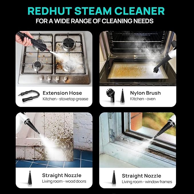 Steam Cleaner, Pressurized Multi-Surface Natural Handheld Steam Cleaner for home with 12pcs Accessories & Safety Lock – Steamer for Cleaning Home Use, Tile, Grout, Window
