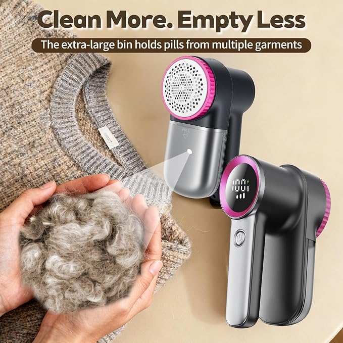 Rechargeable Fabric Shaver & Lint Remover, Electric Sweater Defuzzer with 3 Speeds, 6 Leaf Blades, LED Display & Type-C Fast Charging, Lint Shaver for Clothes, Furniture, Sweater, Couch - Image 7
