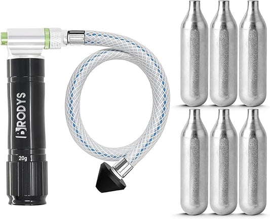 BRODYS Drain Device - AC Drain Line Cleaner Device, with a flexible hose to Clear all HVAC Clogs, (Comes with 6 Unthreaded CO2 Cartridges, AC Cleaner Blaster Opener Kit, 20 Grams