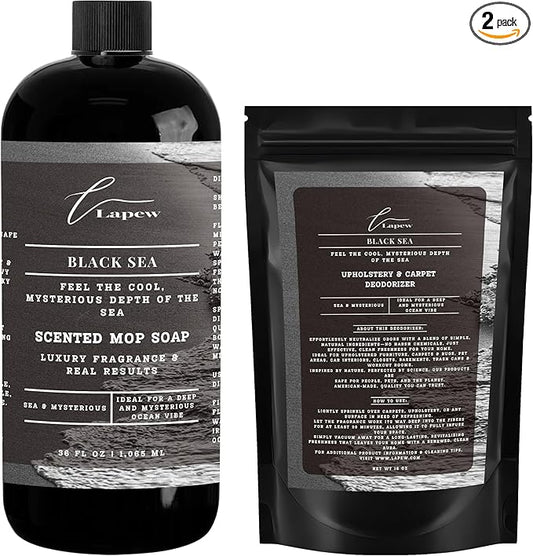 Lapew Black Sea Scented Cleaning Bundle | Carpet Deodorizer Powder (16 oz) & Mop Soap Concentrate (36 oz) | Pet-Friendly Odor Eliminator