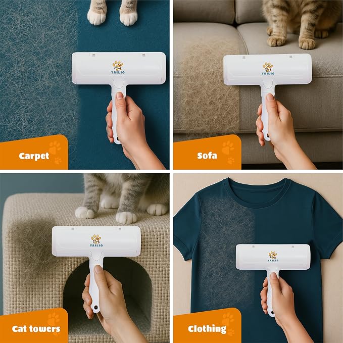 Pet Hair Remover with Fur Collector - Easy to Use Pet Hair Removal Tool - Cat & Dog Hair Remover for Couch, Furniture, Clothes, Bedding, Car - Reusable Lint Roller (White) - Image 3
