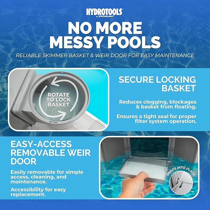 SWIMLINE HYDROTOOLS GREY Standard Thru-Wall Above Ground Pool Skimmer Kit | ABS Construction | Pool Skimmer Kit | Large Debris Basket | Snap-In & Removable Weir | Above Ground Pool Skimmer