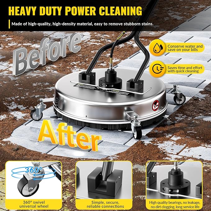 22 Inch Pressure Washer Surface Cleaner with 4 Wheels,Dual Handle,Stainless Steel Housing,4500 PSI Power Washer Accessory for Concrete, Patio, Sidewalk, Deck, Driveways and Daily Washing