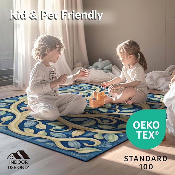 Flatwoven High Traffic Area Rug 8, Watercolor Garden Shower Curtain with Matching Bath Accessories, Non Slip, Stain Resistant, Washable Area Rugs for Living Room, Bedroom (Pink, 8)
