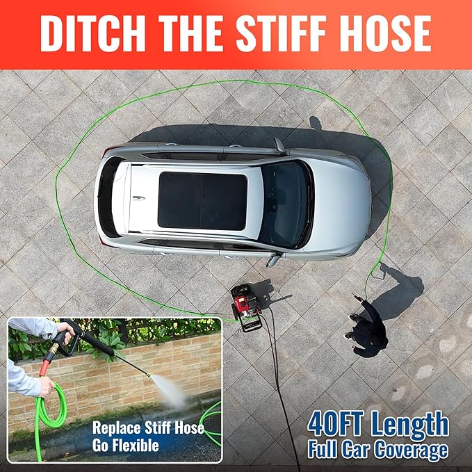 YAMATIC Flexible Pressure Washer Hose 40FT 1/4", 3200 PSI, M22-14mm Female Ends, Kink-Resistant Replacement for Gas/Electric Power Washer Troy-Bilt Ryobi Craftsman