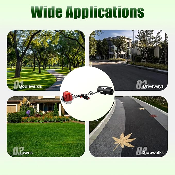 Gas Handheld Sweeper,Outdoor Hand Held 2-Stroke 52CC Gas Power Sweeping Broom, Walk Behind Handheld Cleaning Driveway Turf Artificial Grass Snow Clean Lawn Sweeper Cleaner Tools for Park