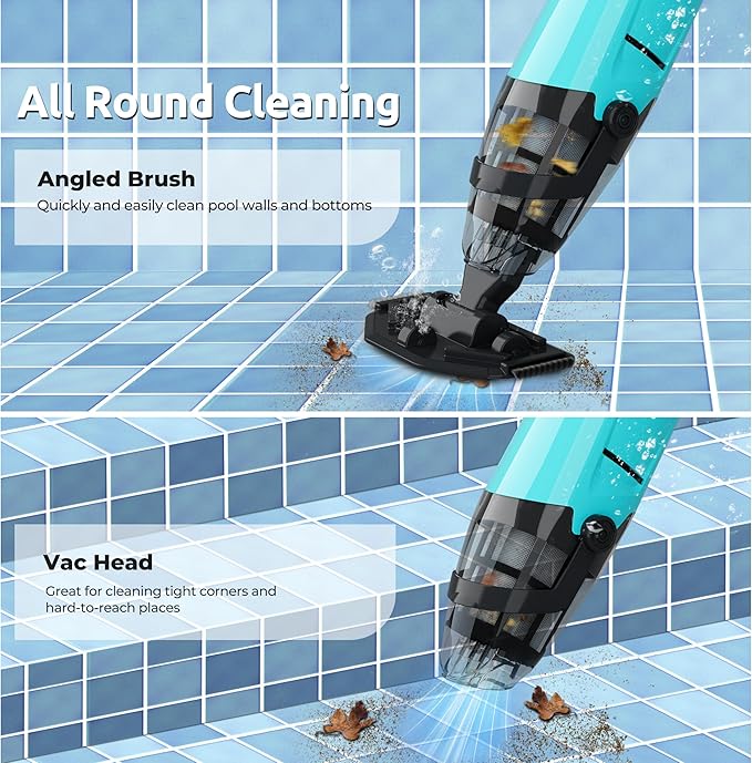 Cordless Pool Vacuum Cleaner for Above Ground Pool & In Ground Rechargeable Pool Vacuum Cleaner - 90 Mins Runtime, Spa Vacuum for Hot Tub- Fast 3H Charge (Green)