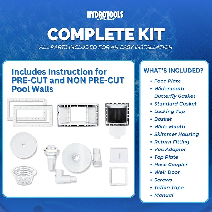 SWIMLINE HYDROTOOLS Standard Thru-Wall Above Ground Pool Skimmer Kit With WATER LEVELING SYSTEM | ABS Construction | Large Debris Basket| Snap-In & Removable Weir | Above Ground Pool Skimmer | Skimmer