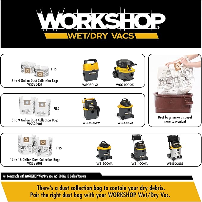 WORKSHOP Wet/Dry Vacs Shop Vacuum Accessories WS25051A Gutter Cleaning Kit for Wet Dry Vacuum Cleaners, 2-1/2-inch Vac Attachments Designed For Cleaning and Blowing Debris from Gutters