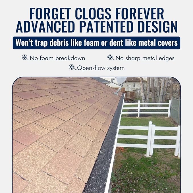 Flo-Free Leaf Guard- 36ft Premium Gutter Guard For 6K Gutters with Patented No-Clog Design- Advanced Gutter Protector Boosts Rain Flow & Stops Debris- Install Leaf Guards for Gutters- No More Cleaning