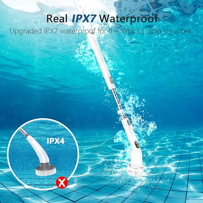 Electric Spin Scrubber, 2024 New Full-Body IPX7 Waterproof Cordless Bathroom Scrubber with 4 Replaceable Heads, Adjustable Extension Handle, Shower Cleaning Brush for Bathtub, Grout, Tile, Floor