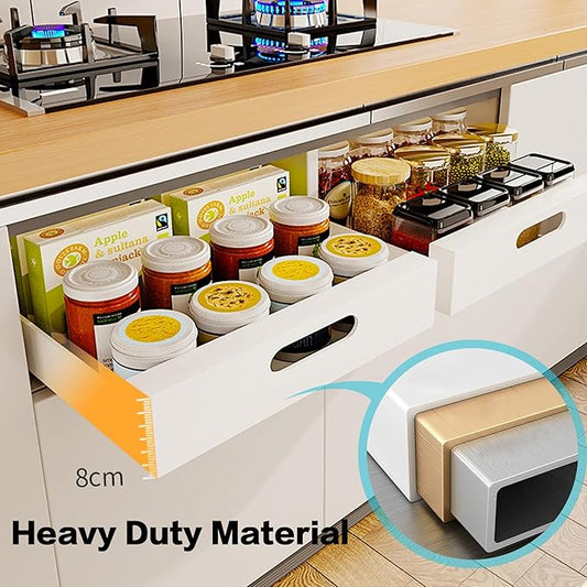 2 Pack Pull Out Cabinet Organizer Adhesive, Heavy Duty Kitchen Cabinet Organizer Pantry Organizers, Cabinet Shelf for Kitchen, Pantry, Bathroom, 12'' W x 16.9'' D x 3.1'' H