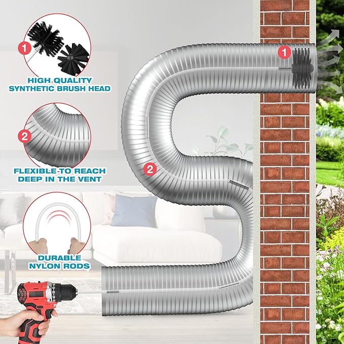 PetOde 42Ft Dryer Vent Cleaner Kit, Flexible Lint Remover | Upgraded Quick-Snap Brush with Drill Attachment for Easy to Use, Deep Clean, Lint Removal, Easy DIY Assembly, Home Essential - Image 7