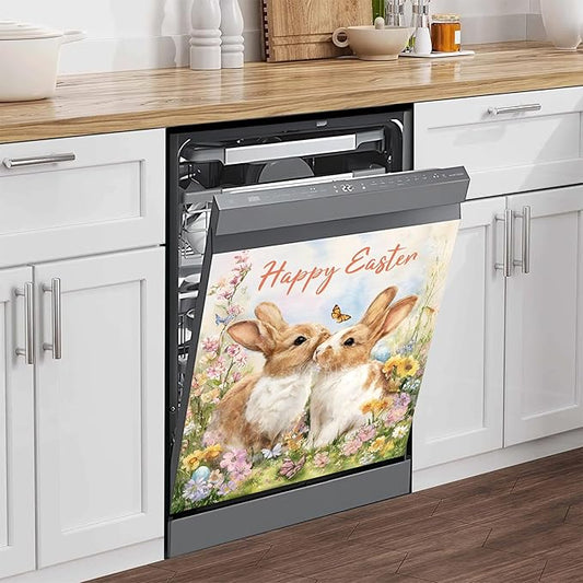 NYZE Easter Dishwasher Magnets Cover, Dishwasher Magnetic Sticker Decorative, Reusable Dish Washer Cover for Dishwashers (Kissing Bunnies)