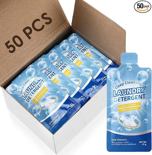 Loopeer 50 Pcs Individual Travel Laundry Detergent 0.88 oz Portable Detergent Packets Travel Size Single Use Liquid Soap for Traveler Hostel Essentials Cleaning
