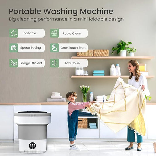 Portable Washing Machine - 16L Mini Foldable Washer with Spin Basket, 3 Cleaning Modes & Deep Cleaning for Small Clothes, Collapsible Laundry for Apartment, Home, Hotel and Travel (Gray)