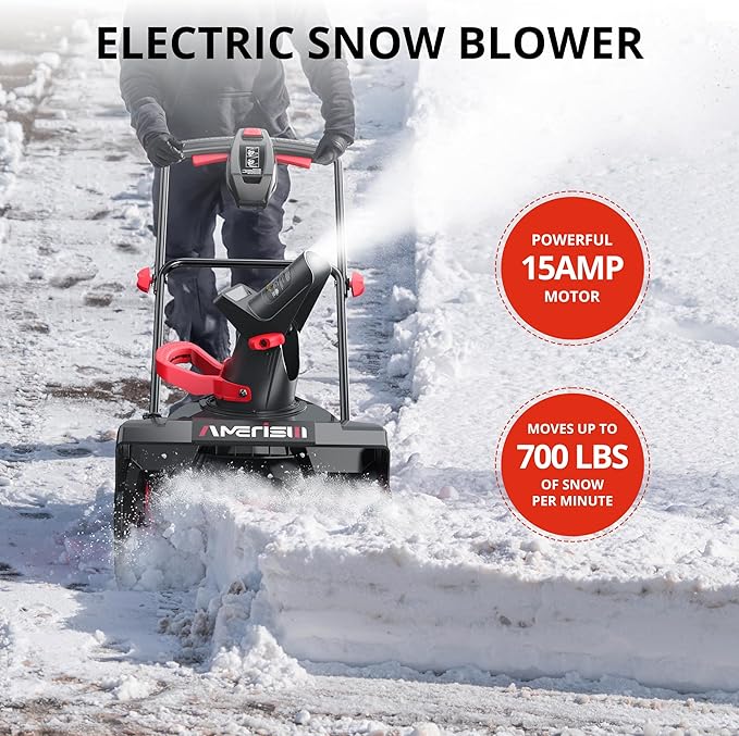 18-Inch Electric Snow Blower, 30 FT Throw Distance, 15-Amp Corded Snow Thrower, 2200 RPM Motor, Lightweight Snow Removal Machine for Driveway, Sidewalk, Patio & Small Yard