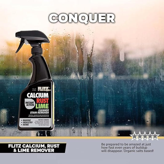 Flitz Calcium, Rust, & Lime Remover - 16oz Bottle of USA-Made Limescale Remover for Toilets, Showers, and More - Powerful Spray that Instantly Eliminates Tarnish, Grease, and Other Grime (3 Pack)