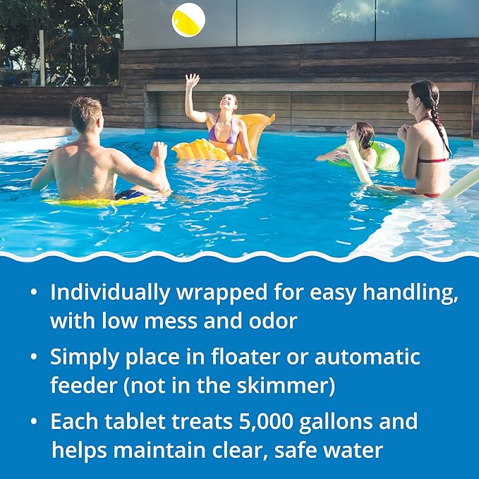 In The Swim 3 Inch Stabilized Chlorine Tablets for Sanitizing Swimming Pools - Individually Wrapped, Slow Dissolving - 90% Available Chlorine - Tri-Chlor - 10 Pounds