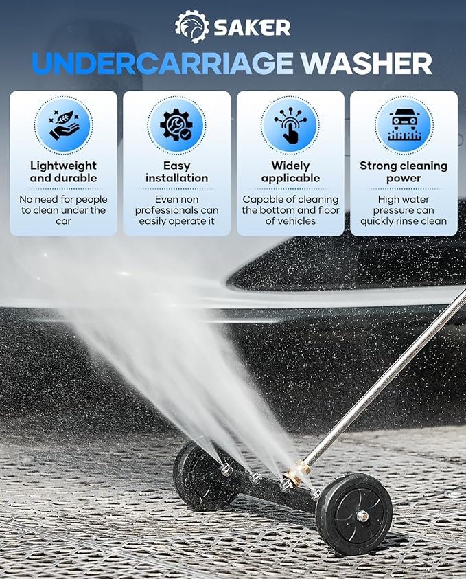 Saker Undercarriage Washer,16 Inch Pressure Washer Undercarriage Cleaner,4000 PSI Under Carriage Washer Attachment Under Car Cleaner with 3 Extension Wands and Pressure Washer Gun
