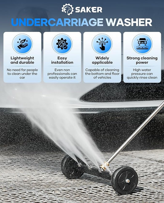 Saker Undercarriage Washer,16 Inch Pressure Washer Undercarriage Cleaner,4000 PSI Under Carriage Washer Attachment Under Car Cleaner with 3 Extension Wands and Pressure Washer Gun